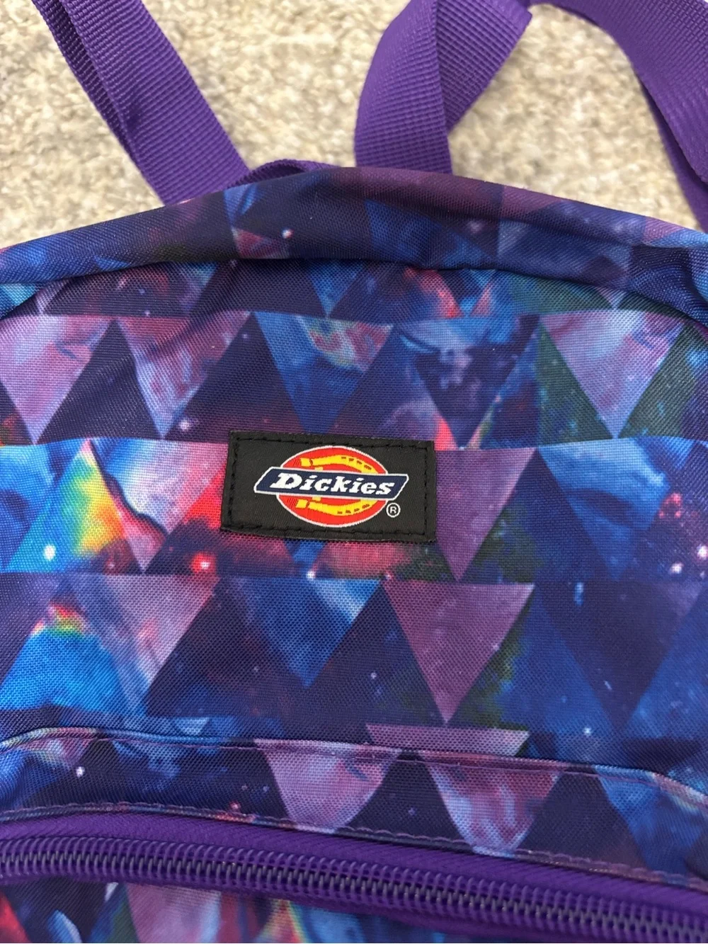 Dickies Purple Galaxy Triangle Mini Backpack with Blue and Pink Accents